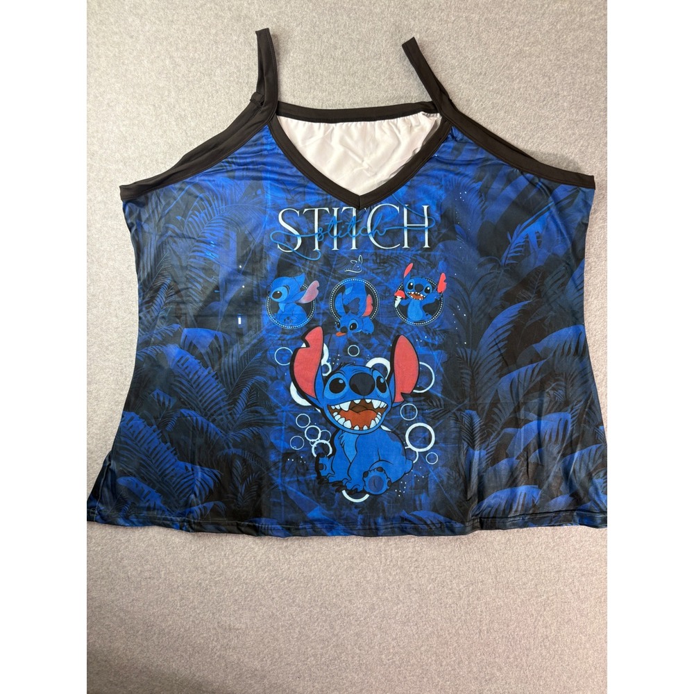 Disney Lilo &‎ Stitch Blue Tropical Palm Print Tank Top V-Neck Plus Size 6XL